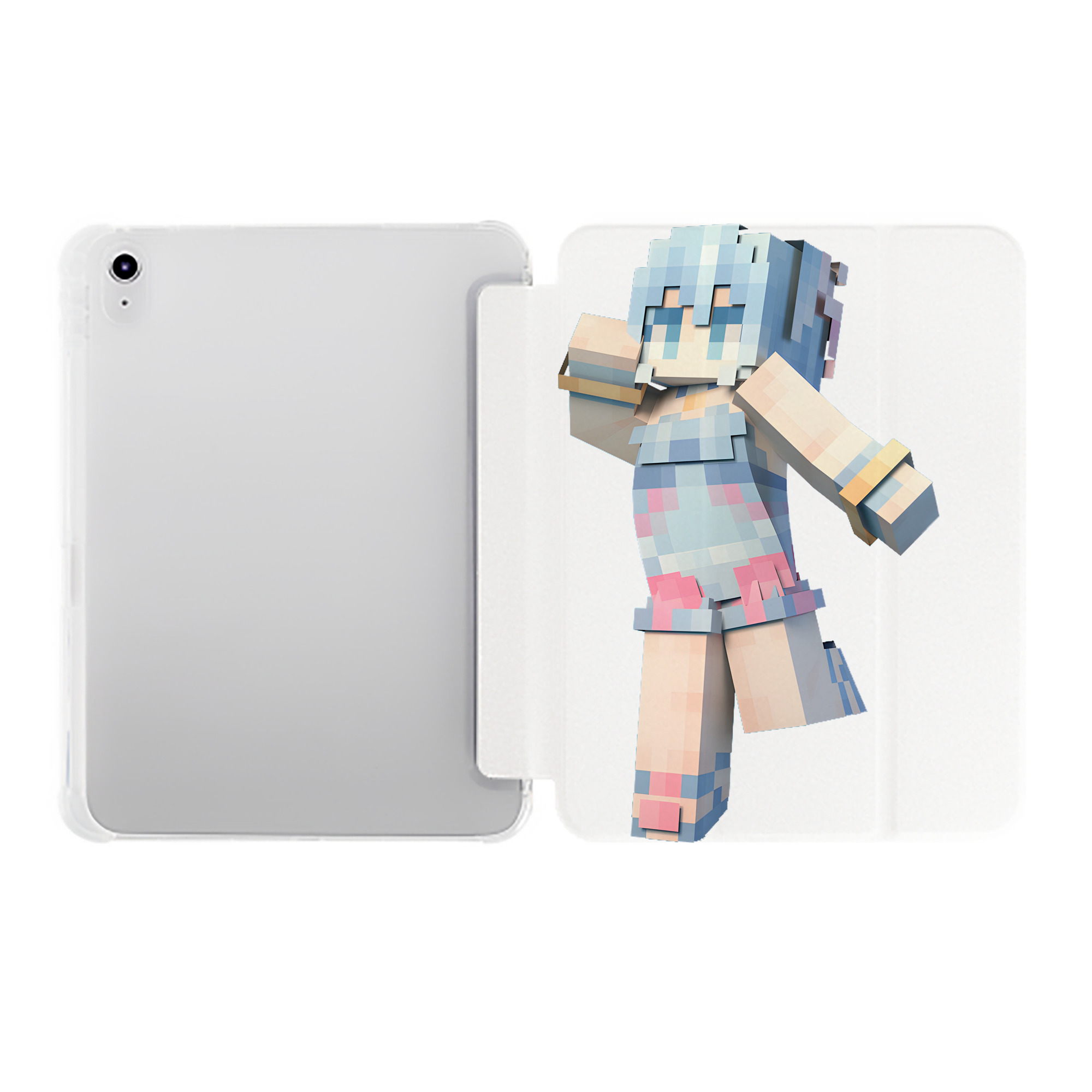 （画像用） マインクラフト ブロックの世界 Minecraft MC Block world IPad ケース ペン収納付き 三つ折りスタンド PUレザー×シリコン 対応機種9.5/10.5/10.9インチ